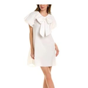 Gracia Big Bow Detailed Cap Sleeve Solid Yoke Dress - White - size Large